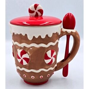 Hallmark 2008 Gingerbread Mug with Candy Cane Lid and Spoon Set‎ Holiday